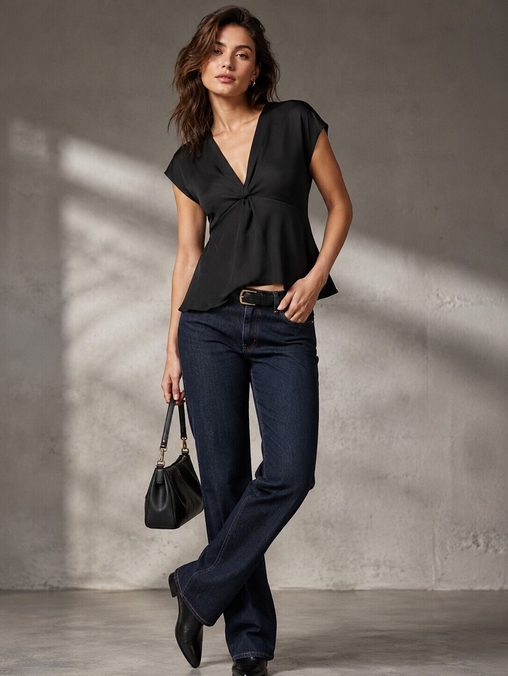 NWT 1.STATE Black Silky Twist Front Peplum Blouse V Neck Cocktail Date Night Top